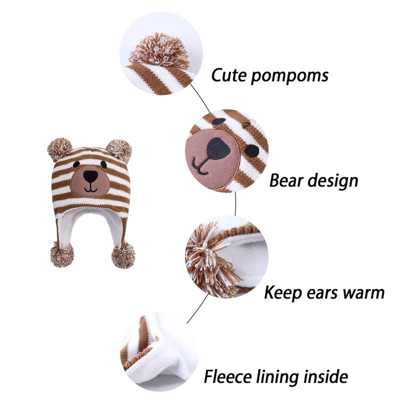LANGZHEN Toddler Kids Infant Winter Hat,Earflap Knit Warm Cap Fleece Lined Beanie for Baby Boys Girls (Brown, M) - Image 5